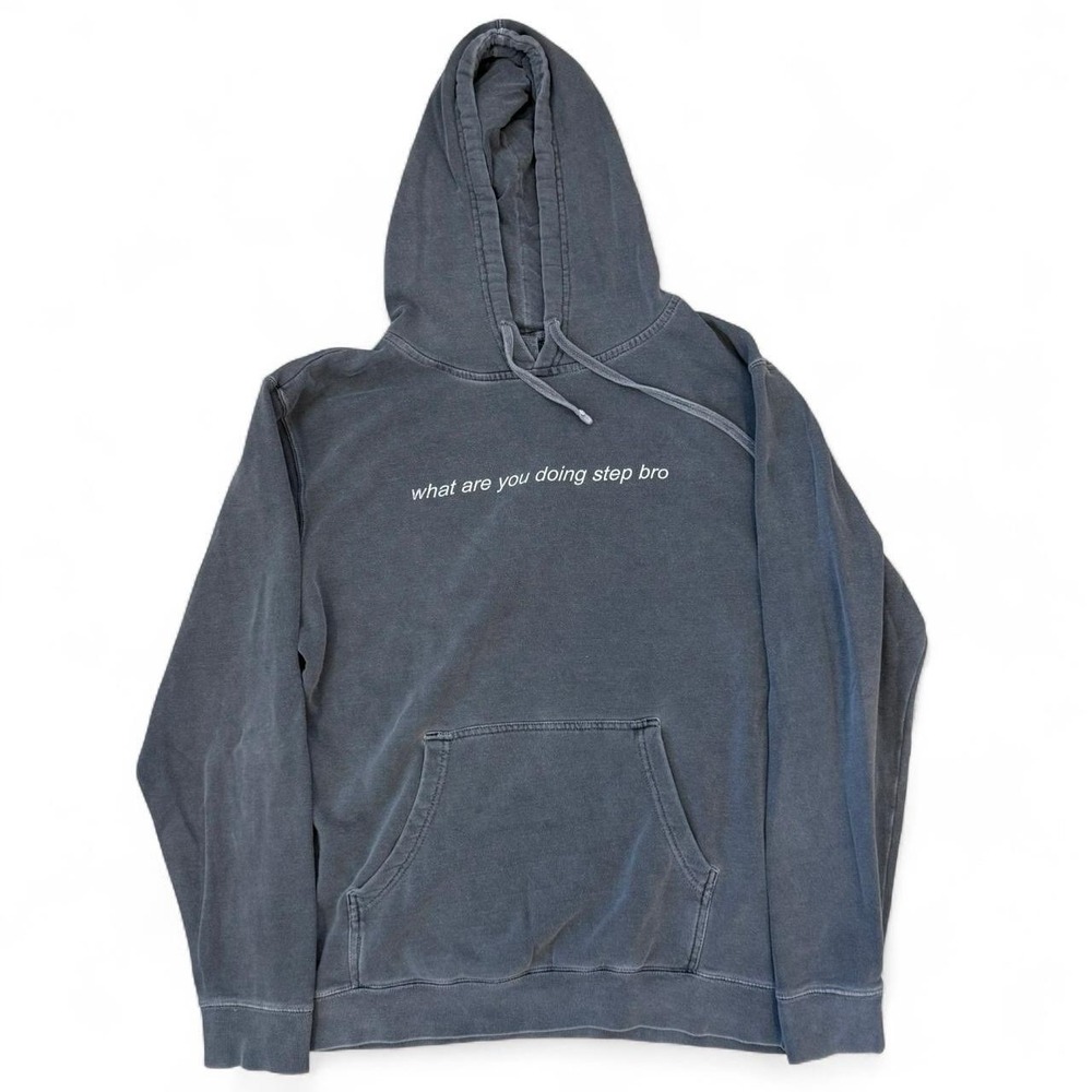What Are You Doing Step Bro Faded Grey Pullover Hoodie Adult Large Funny Humor